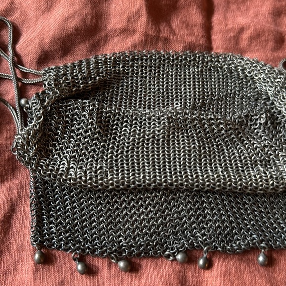 Antique Wire Mesh Chainmail Beaded Fringe Miser Reticule Drawstring Bag Purse - Picture 3 of 9